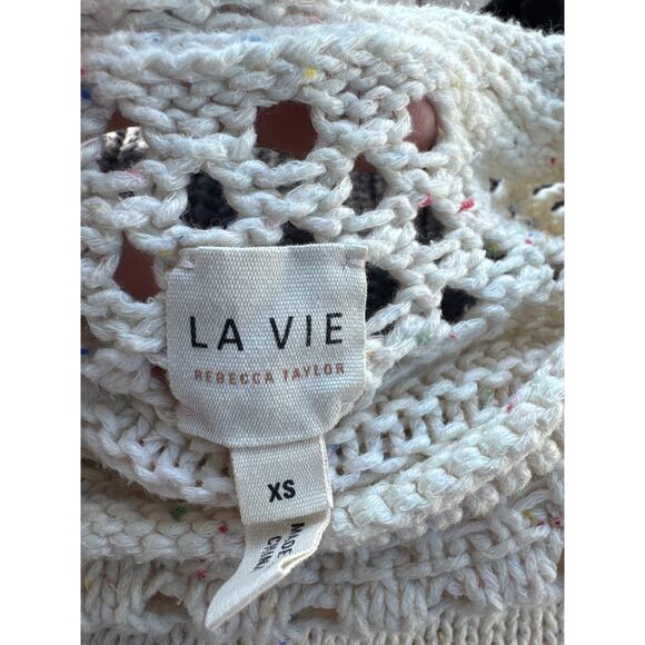 LA VIE Rebecca Taylor Crochet Sweater Oatmeal Multi Color Speckled XS - Picture 4 of 10
